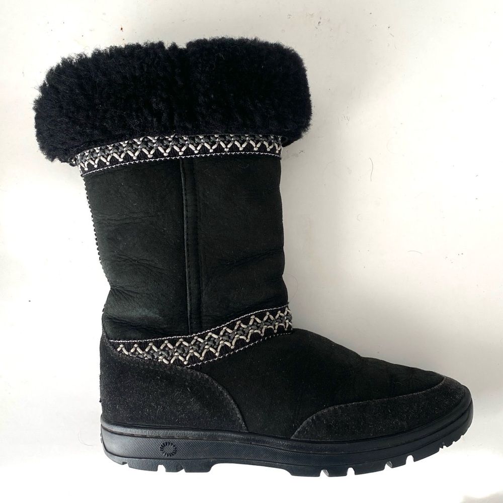 Women's Ugg Sundance Revival Braid Black Tall Boot Sz 6 Boho Western Winter